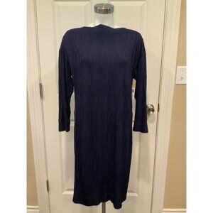 MM. Lafleur Navy Blue Crinkle Textured Boat Neck Shift Dress, Size M